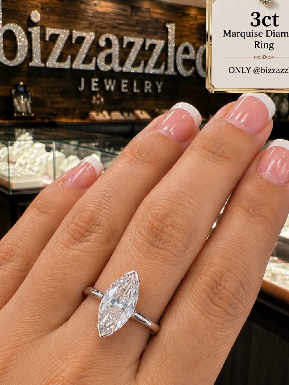 Certified Diamond Marquise cut 3ct Solid Silver size 6.5 , (i size silver)